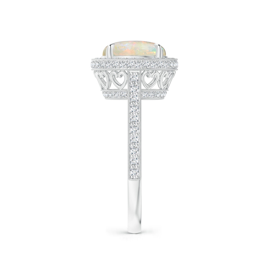 9mm AAAA Cathedral Style Opal Cocktail Halo Ring with Milgrain in White Gold side 2