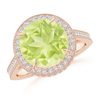 10mm A Cathedral Style Peridot Cocktail Halo Ring with Milgrain in Rose Gold