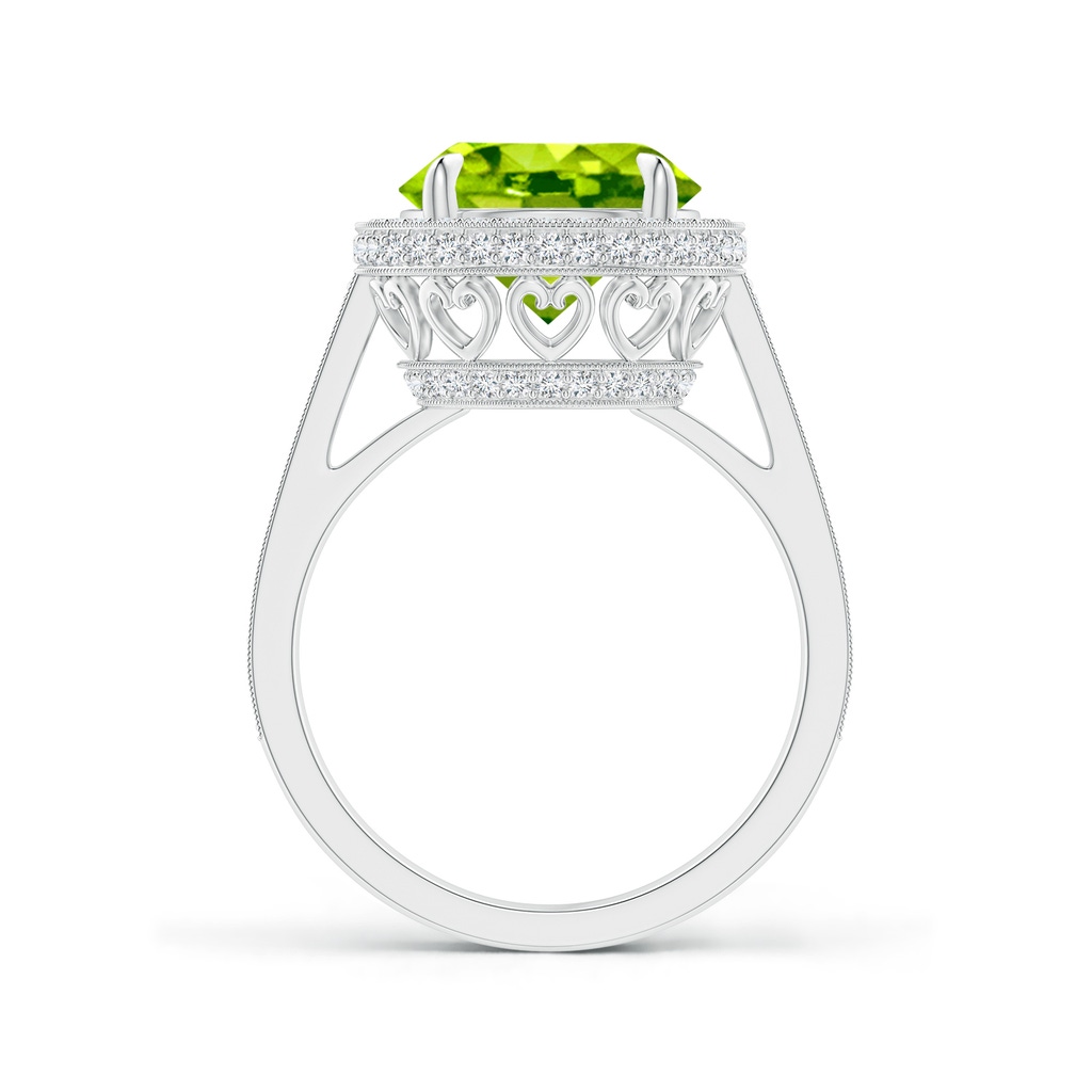 10mm AAA Cathedral Style Peridot Cocktail Halo Ring with Milgrain in White Gold Side 1