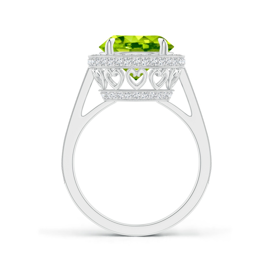 10mm AAA Cathedral Style Peridot Cocktail Halo Ring with Milgrain in White Gold side 1