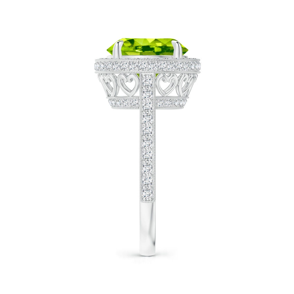 10mm AAA Cathedral Style Peridot Cocktail Halo Ring with Milgrain in White Gold Side 2