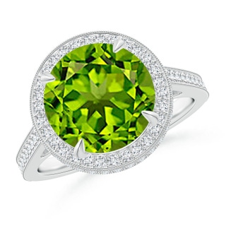 10mm AAAA Cathedral Style Peridot Cocktail Halo Ring with Milgrain in White Gold