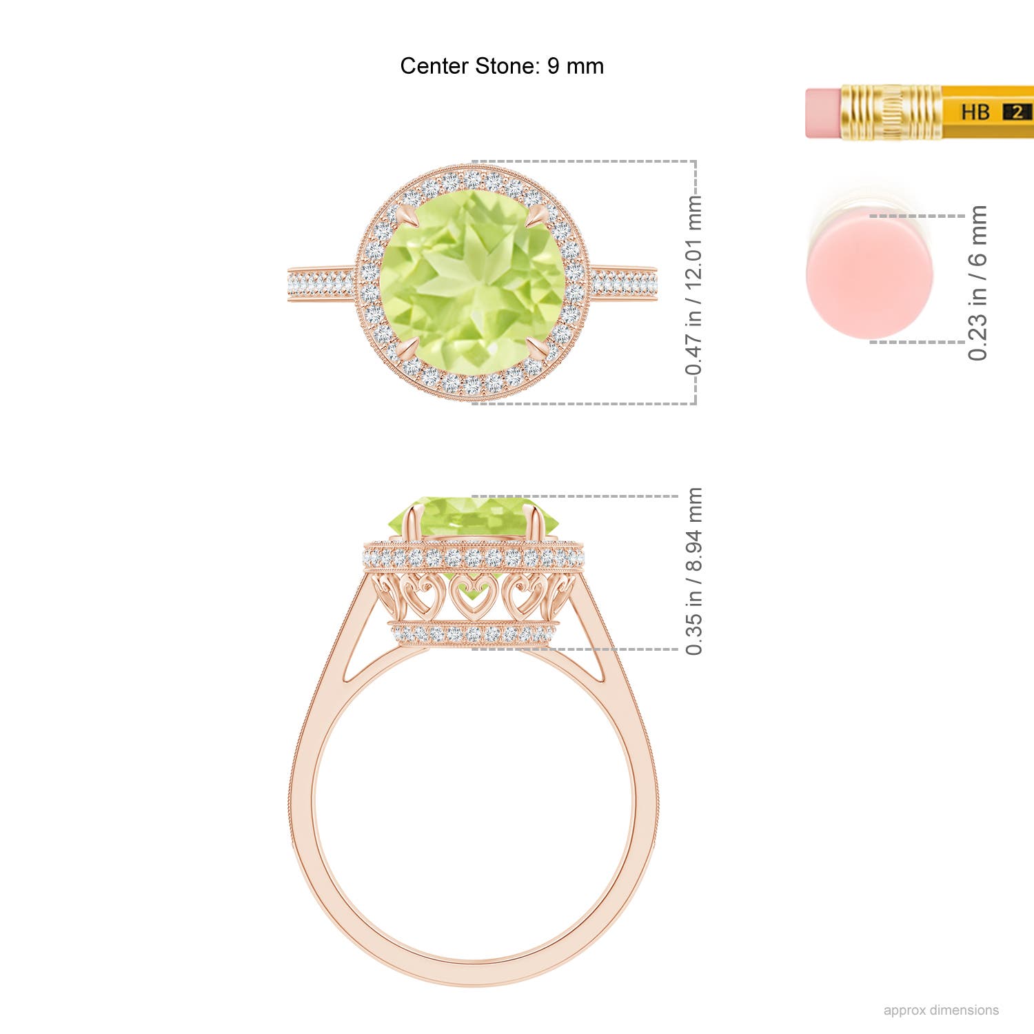 A - Peridot / 3.54 CT / 14 KT Rose Gold