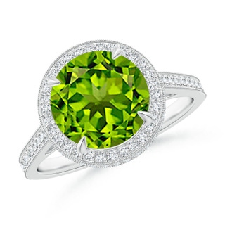 9mm AAAA Cathedral Style Peridot Cocktail Halo Ring with Milgrain in P950 Platinum