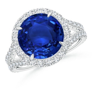 11.80-12.00x5.62mm AAA Round GIA Certified Ceylon Sapphire Split Shank Ring in 18K White Gold