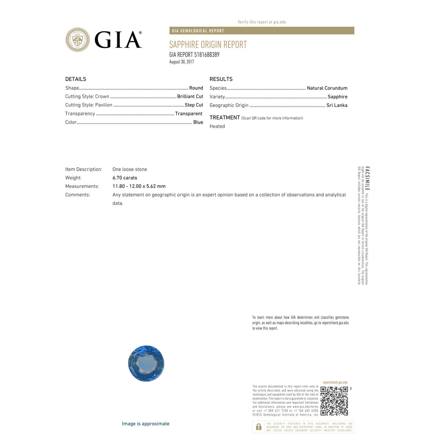 11.80-12.00x5.62mm AAA Round GIA Certified Ceylon Sapphire Split Shank Ring in Rose Gold - certificate