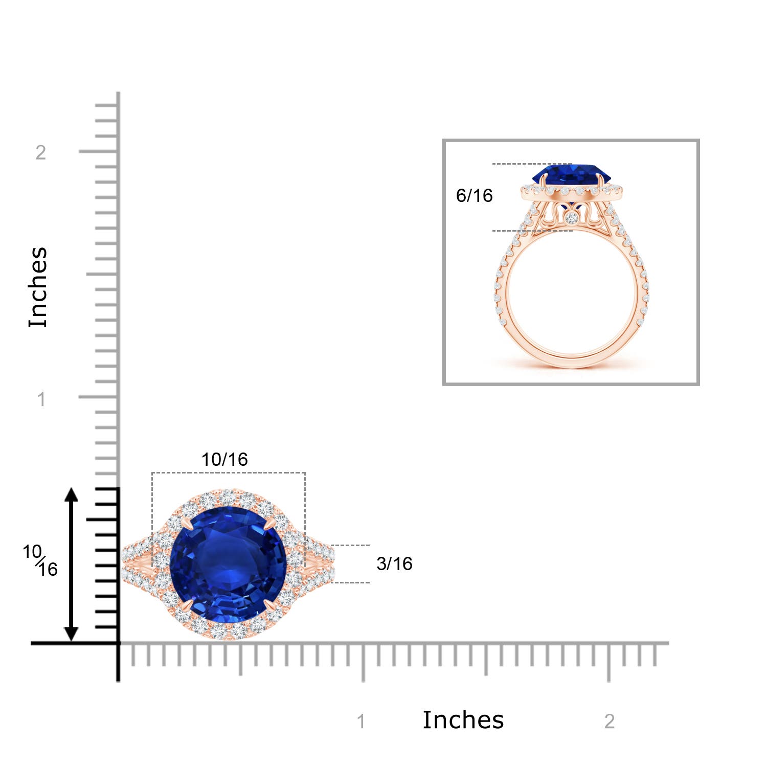 11.80-12.00x5.62mm AAA Round GIA Certified Ceylon Sapphire Split Shank Ring in Rose Gold - ruler