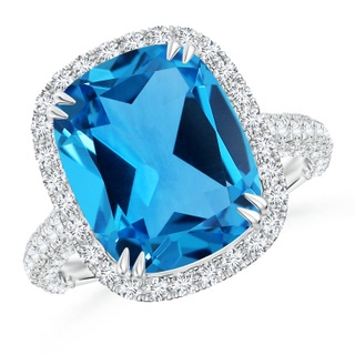 11.09x9.03x5.42mm AAAA GIA Certified Swiss Blue Topaz Halo Cocktail Ring in P950 Platinum