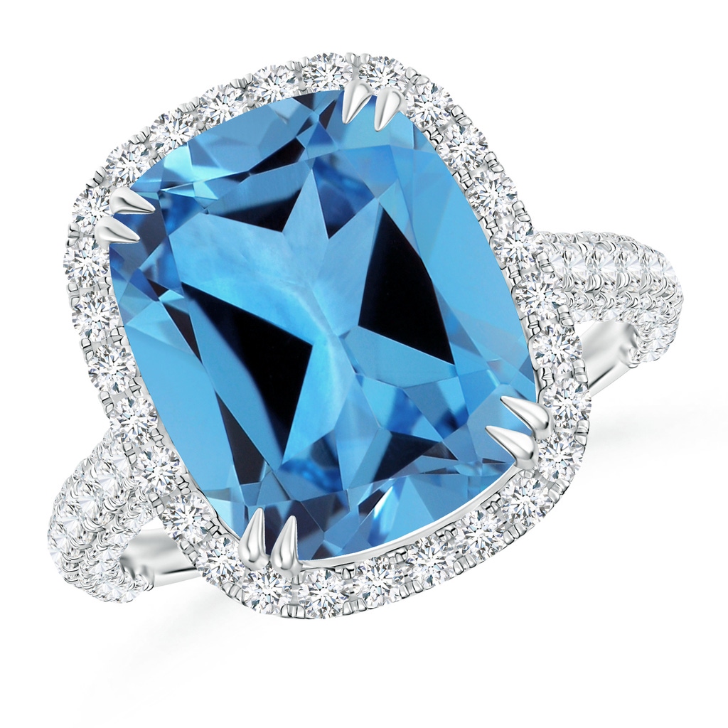 11.15x9.12x5.93mm AAAA GIA Certified Swiss Blue Topaz Halo Cocktail Ring in P950 Platinum