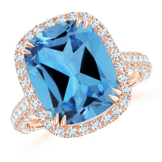 11.15x9.12x5.93mm AAAA GIA Certified Swiss Blue Topaz Halo Cocktail Ring in Rose Gold
