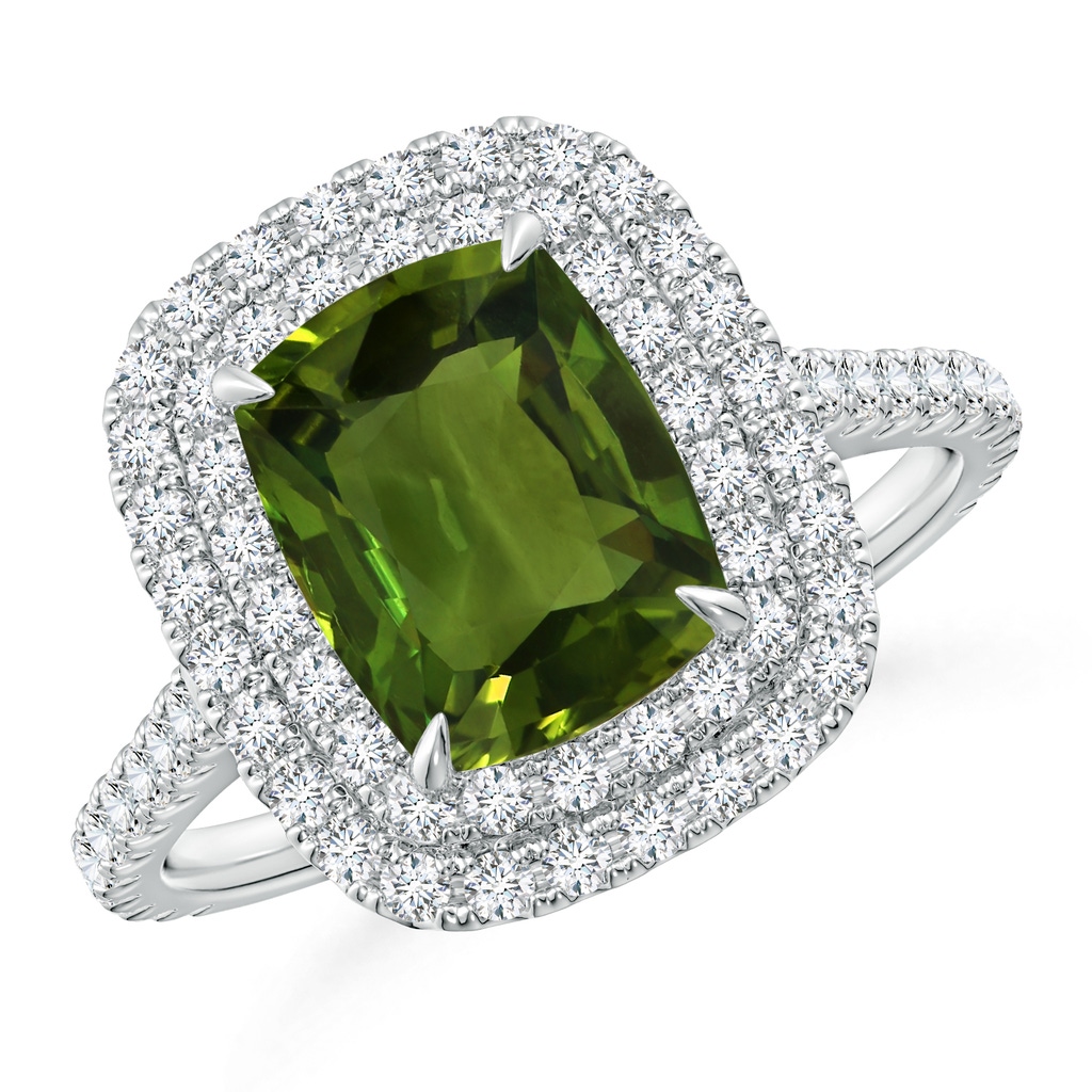 9.30x8.70x4.57mm AAA GIA Certified Green Sapphire Ring with Diamond Double Halo in White Gold