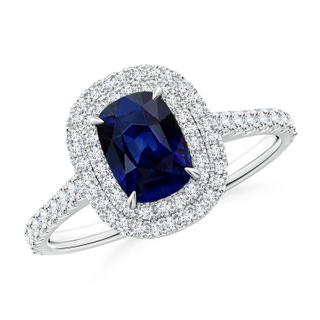 7x5mm AAA Cushion Sapphire Engagement Ring with Diamond Double Halo in P950 Platinum