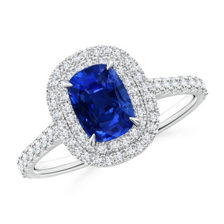 7x5mm AAAA Cushion Sapphire Engagement Ring with Diamond Double Halo in 18K White Gold