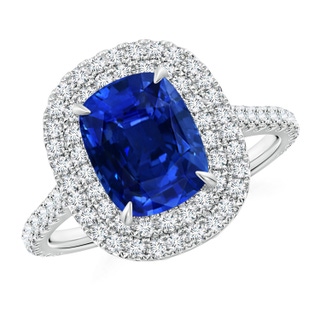 9x7mm AAAA Cushion Sapphire Engagement Ring with Diamond Double Halo in P950 Platinum