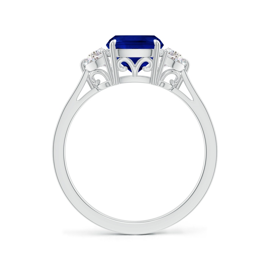 9x7mm Lab-Grown Cushion Sapphire Three Stone Ring with Diamonds in White Gold side-1