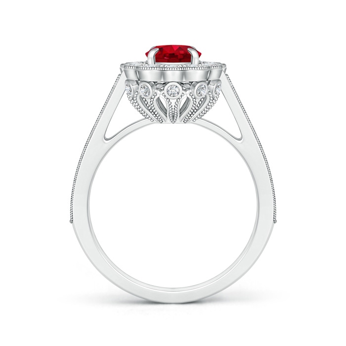 8x6mm AAA Vintage Inspired Oval Ruby Flower Ring with Diamond Accents in White Gold Product Image