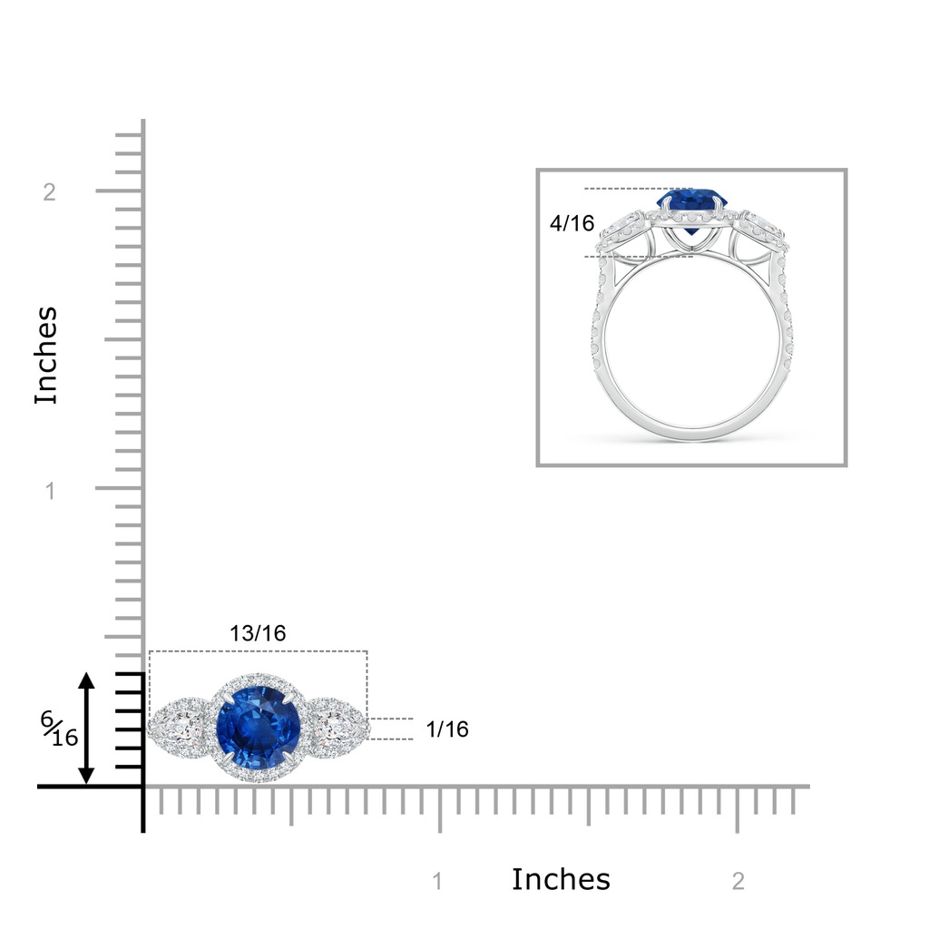7mm AAA Vintage Style Three Stone Sapphire and Diamond Ring in White Gold Product Image