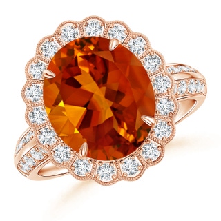 16.06x12.11x8.25mm AAAA GIA Certified Citrine Ring with Diamond Floral Halo in 18K Rose Gold