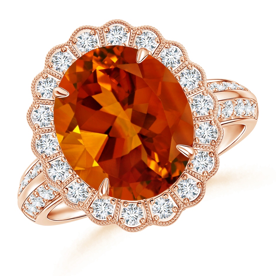 16.06x12.11x8.25mm AAAA GIA Certified Citrine Ring with Diamond Floral Halo in 18K Rose Gold 