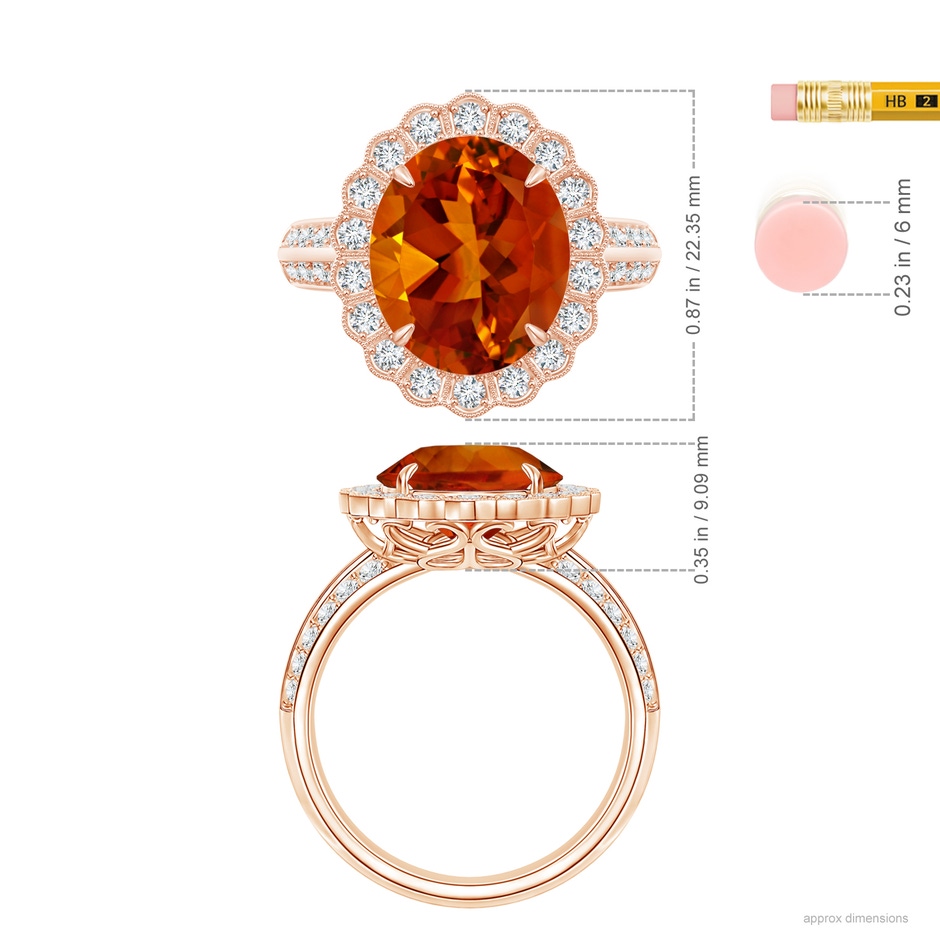 16.06x12.11x8.25mm AAAA GIA Certified Citrine Ring with Diamond Floral Halo in 18K Rose Gold ruler