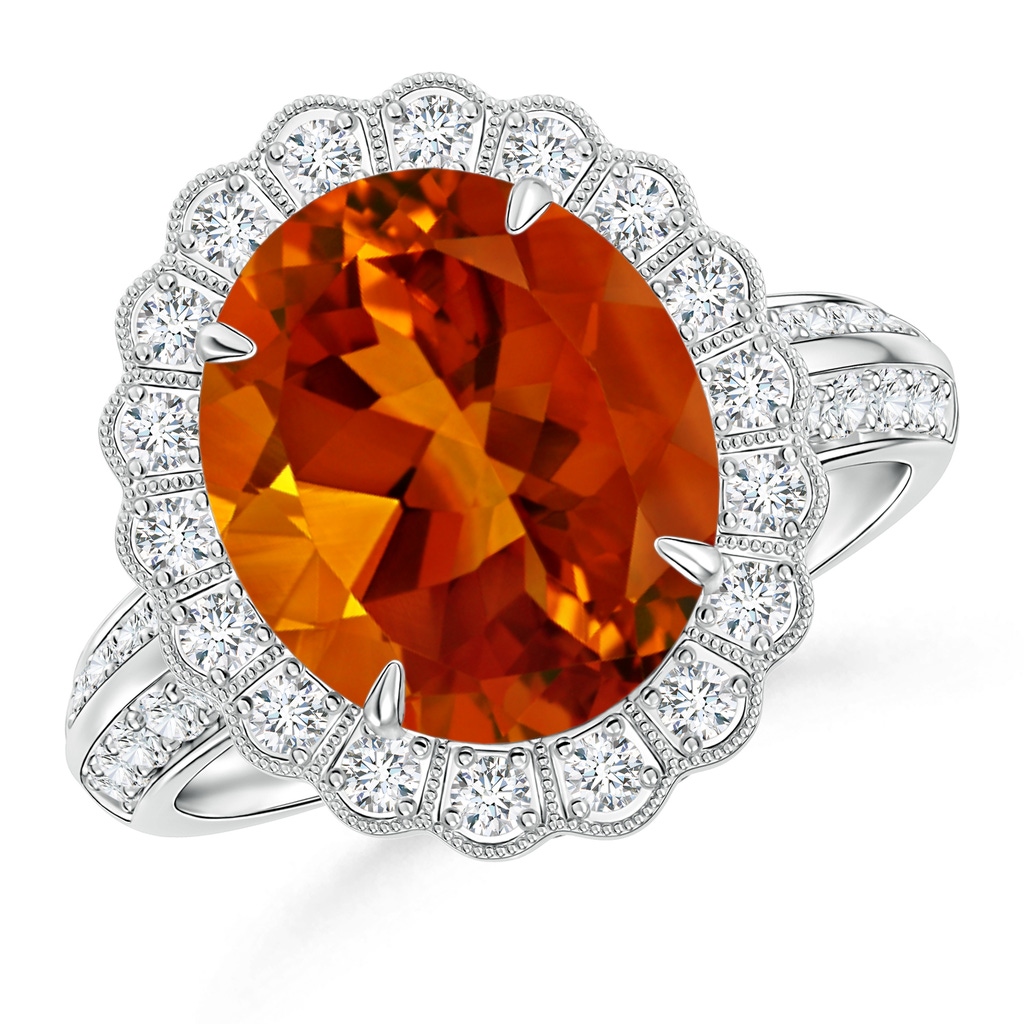 16.06x12.11x8.25mm AAAA GIA Certified Citrine Ring with Diamond Floral Halo in White Gold