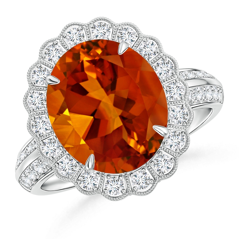 16.06x12.11x8.25mm AAAA GIA Certified Citrine Ring with Diamond Floral Halo in White Gold 