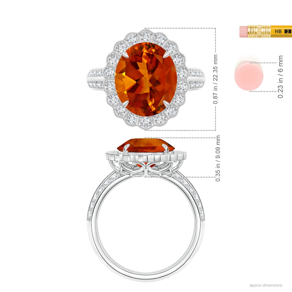 16.06x12.11x8.25mm AAAA GIA Certified Citrine Ring with Diamond Floral Halo in White Gold Ruler