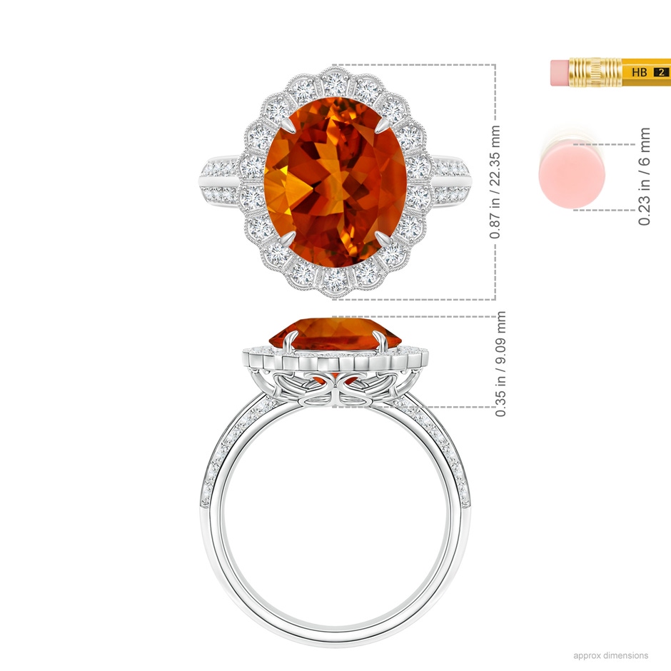 16.06x12.11x8.25mm AAAA GIA Certified Citrine Ring with Diamond Floral Halo in White Gold ruler