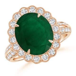 12.77x9.54x6.62mm AA GIA Certified Emerald Cocktail Ring with Diamond Floral Halo in 10K Rose Gold