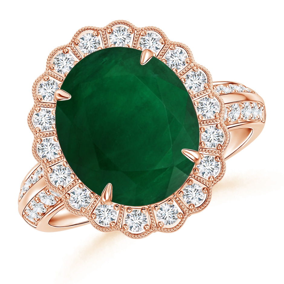 12.77x9.54x6.62mm AA GIA Certified Emerald Cocktail Ring with Diamond Floral Halo in 18K Rose Gold 