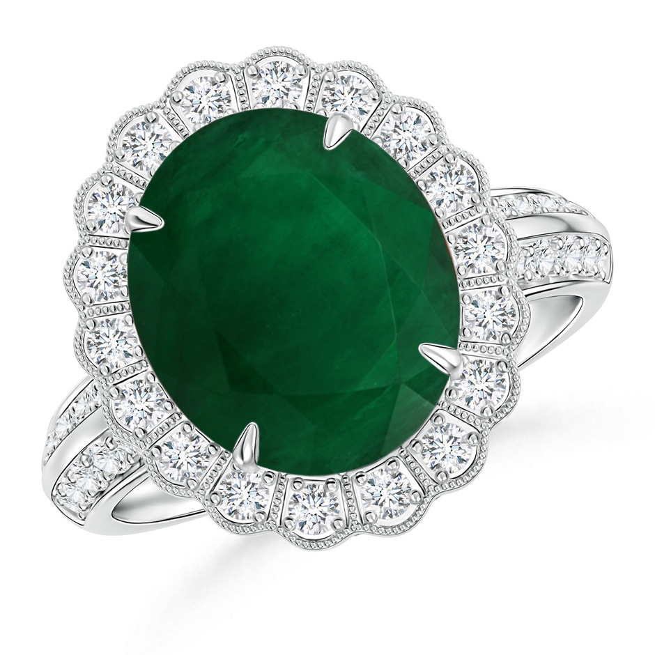 12.77x9.54x6.62mm AA GIA Certified Emerald Cocktail Ring with Diamond Floral Halo in White Gold 