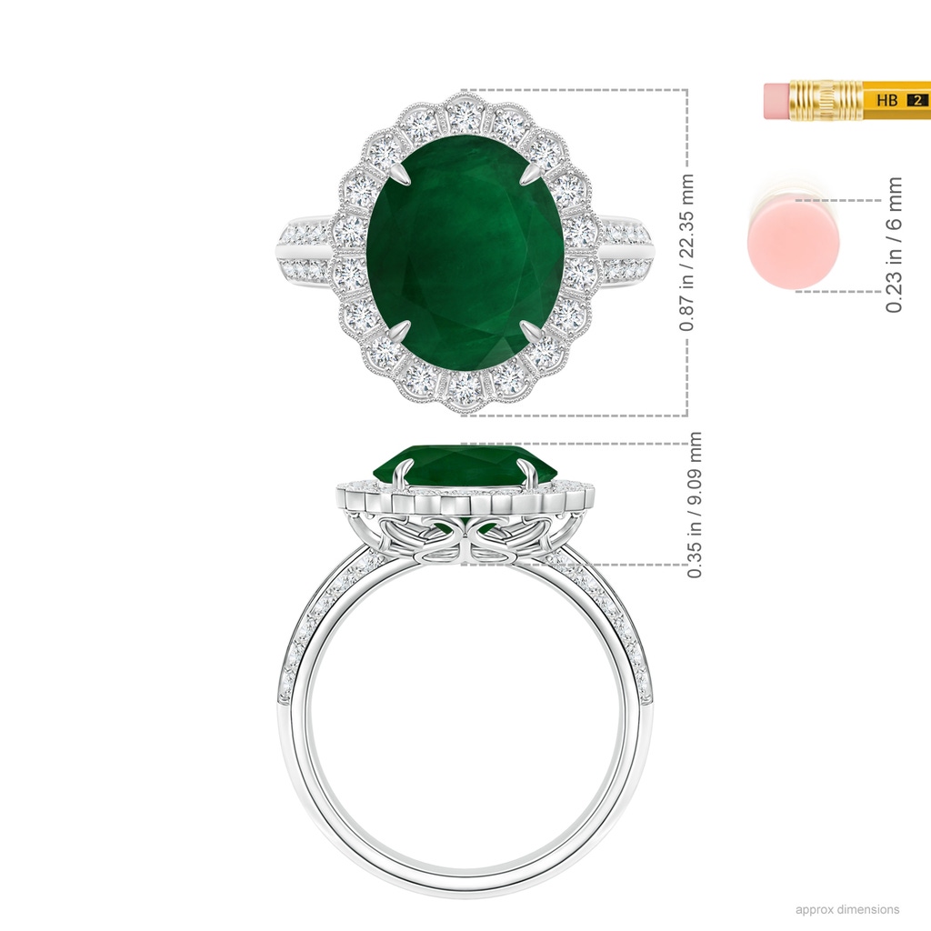 12.77x9.54x6.62mm AA GIA Certified Emerald Cocktail Ring with Diamond Floral Halo in White Gold ruler