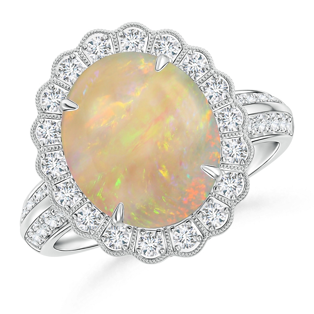 17.21x13.18x5.37mm AA GIA Certified Opal Ring with Diamond Floral Halo in 18K White Gold 