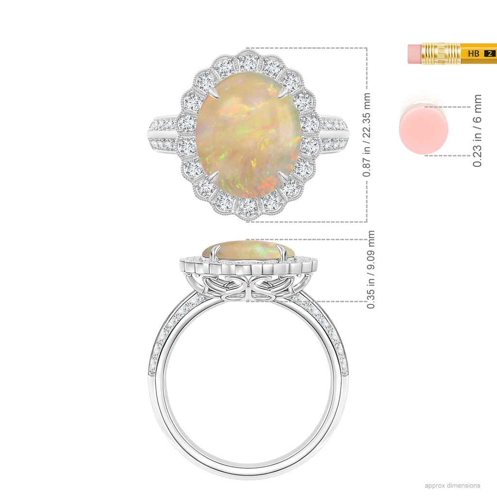 17.21x13.18x5.37mm AA GIA Certified Opal Ring with Diamond Floral Halo in 18K White Gold ruler