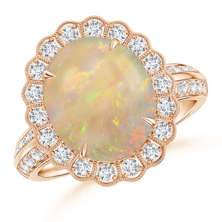 17.21x13.18x5.37mm AA GIA Certified Opal Ring with Diamond Floral Halo in 9K Rose Gold