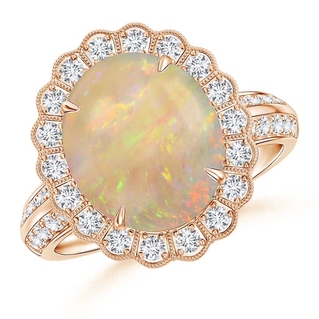 17.21x13.18x5.37mm AA GIA Certified Opal Ring with Diamond Floral Halo in Rose Gold