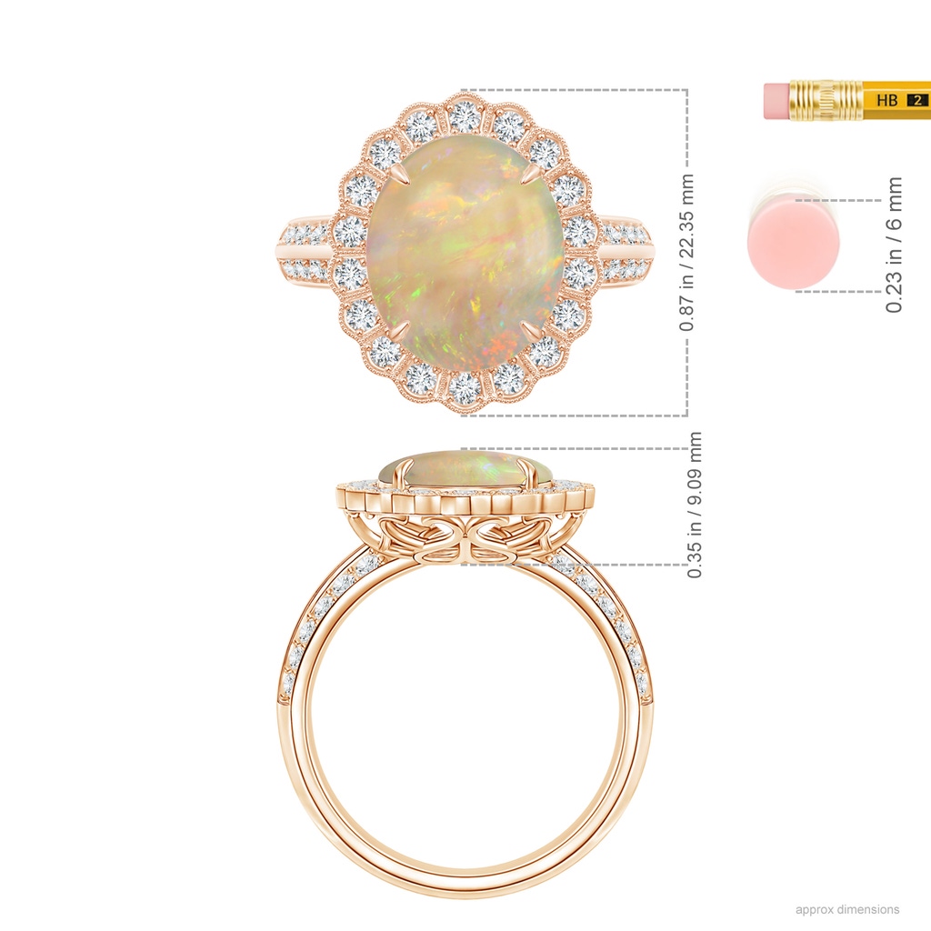 17.21x13.18x5.37mm AA GIA Certified Opal Ring with Diamond Floral Halo in Rose Gold ruler