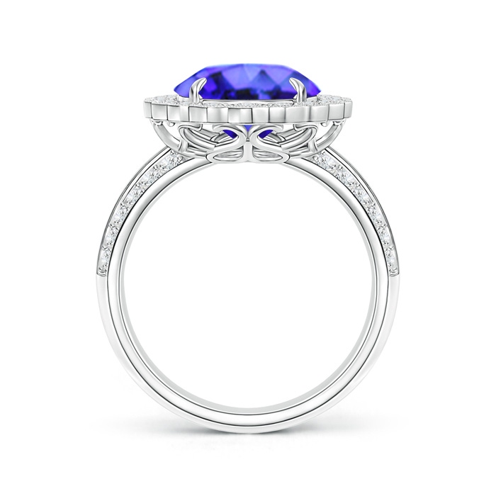 12x10mm AAA Tanzanite Cocktail Ring with Diamond Floral Halo in 18K White Gold side-1