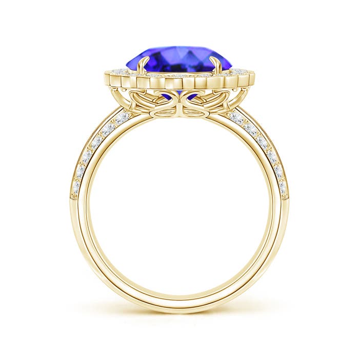 12x10mm AAA Tanzanite Cocktail Ring with Diamond Floral Halo in 18K Yellow Gold