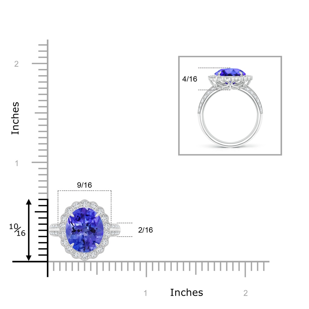 12x10mm AAA Tanzanite Cocktail Ring with Diamond Floral Halo in White Gold Ruler