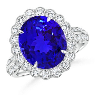 12x10mm AAAA Tanzanite Cocktail Ring with Diamond Floral Halo in 9K White Gold