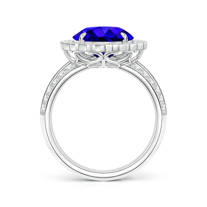 12x10mm AAAA Tanzanite Cocktail Ring with Diamond Floral Halo in P950 Platinum side-1