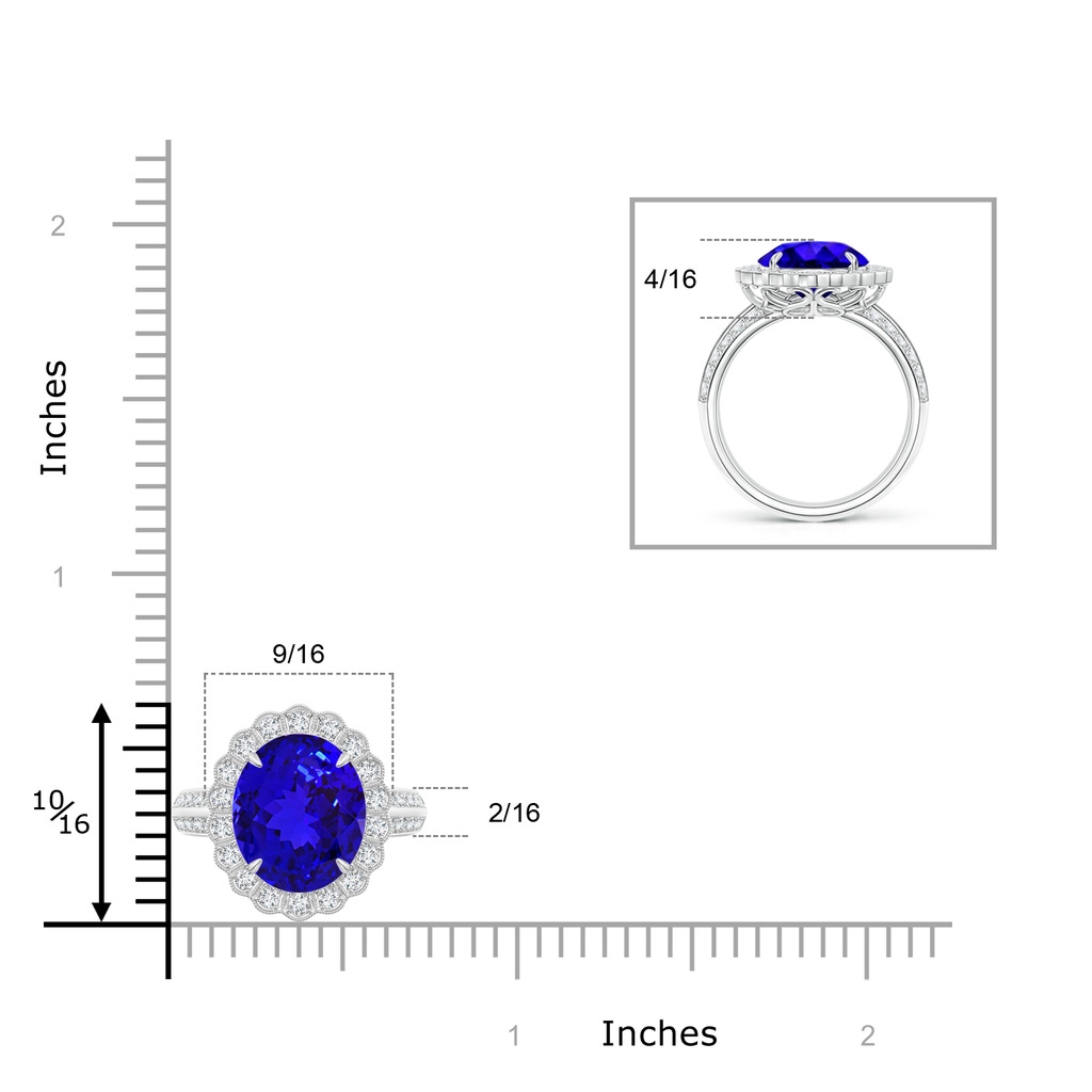 12x10mm AAAA Tanzanite Cocktail Ring with Diamond Floral Halo in P950 Platinum Ruler