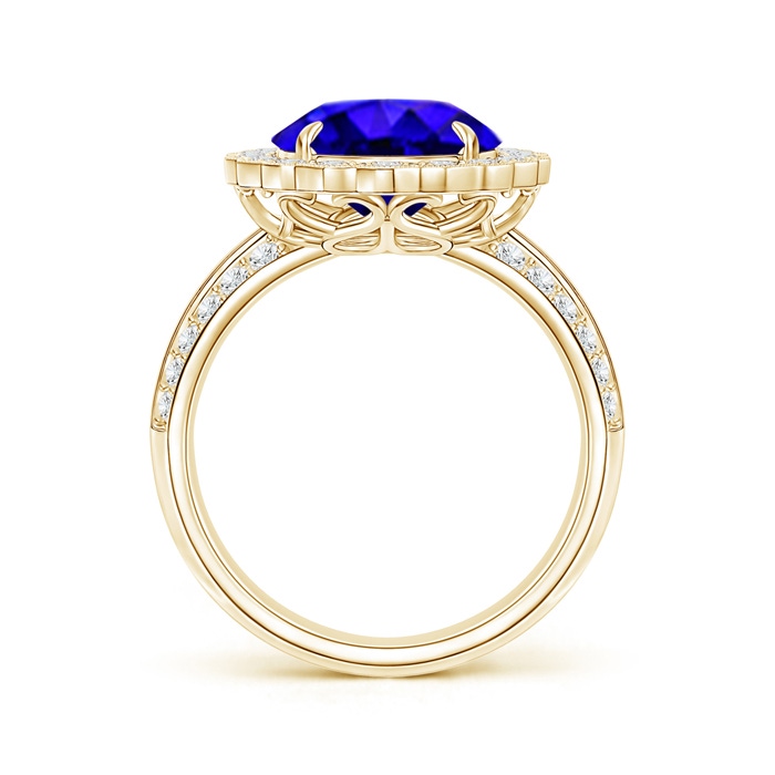 12x10mm AAAA Tanzanite Cocktail Ring with Diamond Floral Halo in Yellow Gold side-1