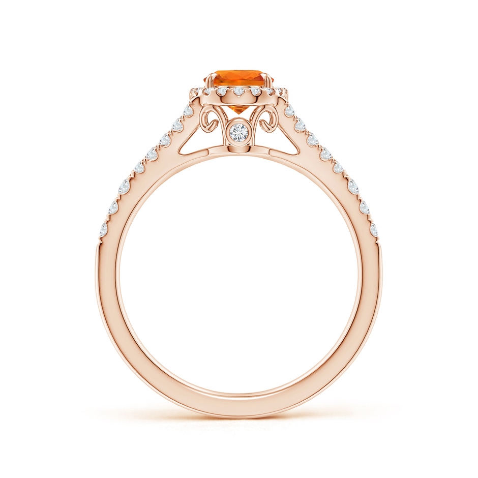 7x5mm AAAA Claw-Set Oval Orange Sapphire Split Shank Halo Ring in Rose Gold side 1