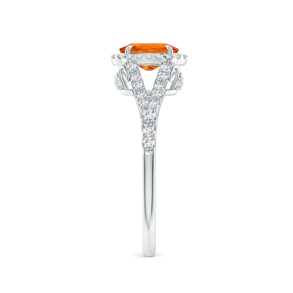 7x5mm AAAA Claw-Set Oval Orange Sapphire Split Shank Halo Ring in White Gold side 2