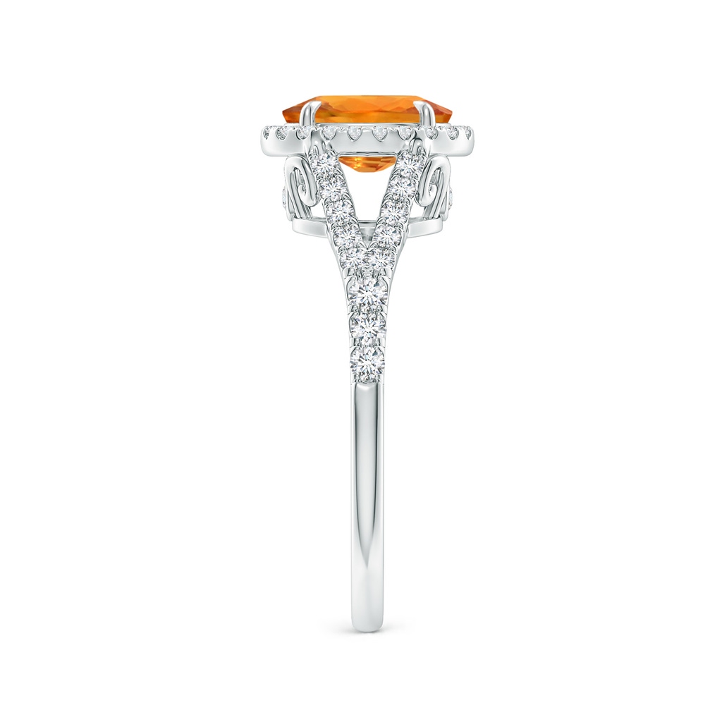 8x6mm AAA Claw-Set Oval Orange Sapphire Split Shank Halo Ring in White Gold Side 2