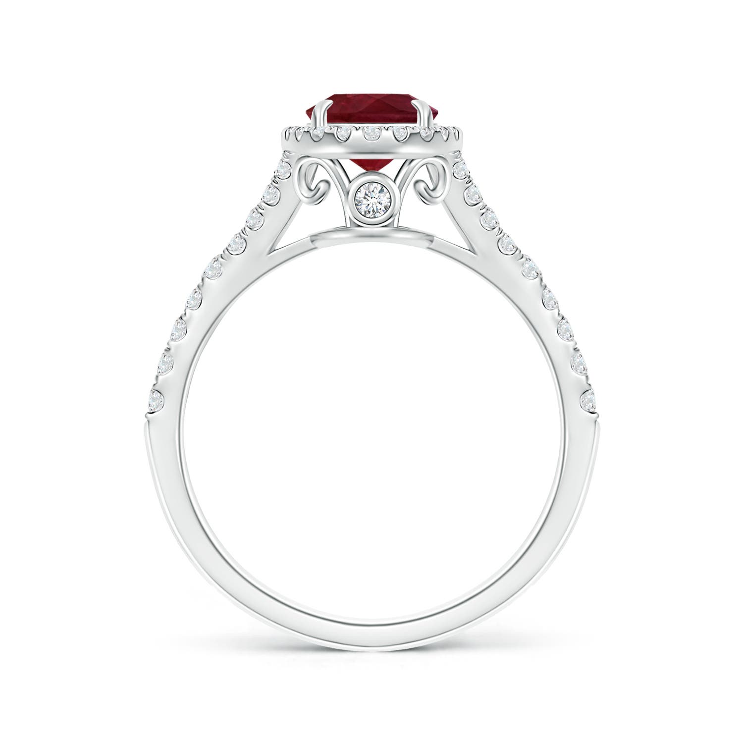 Claw-Set GIA Certified Oval Ruby Split Shank Halo Ring