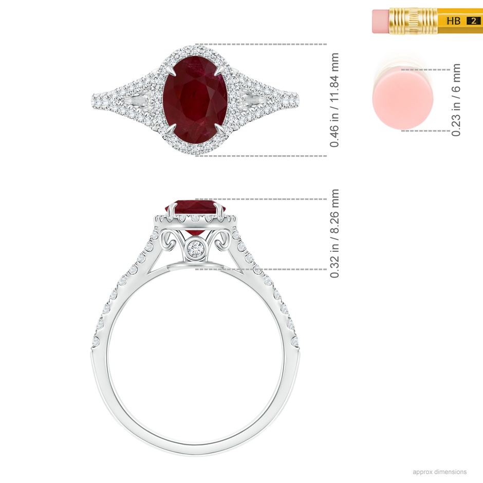 8.97x6.95x3.69mm AA Claw-Set GIA Certified Oval Ruby Split Shank Halo Ring in 18K White Gold hand