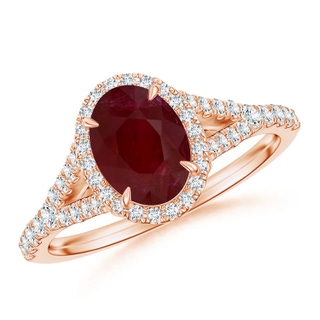 8.97x6.95x3.69mm AA Claw-Set GIA Certified Oval Ruby Split Shank Halo Ring in Rose Gold